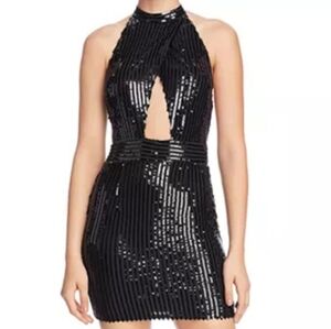 Tiger Mist Portia Sequin-Stripe Cutout Mini Dress
